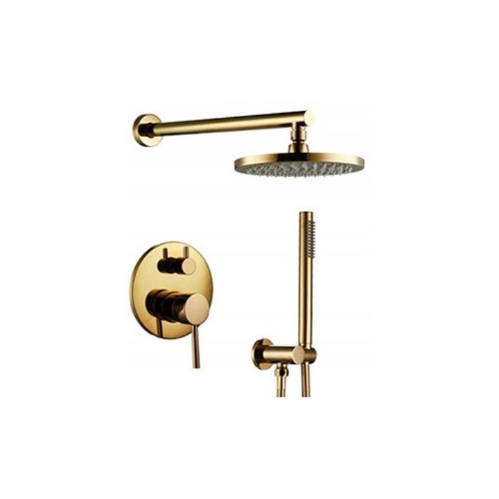 Baterie prysznic, zloty polysk, 20cm, set cu deszczownica si waz