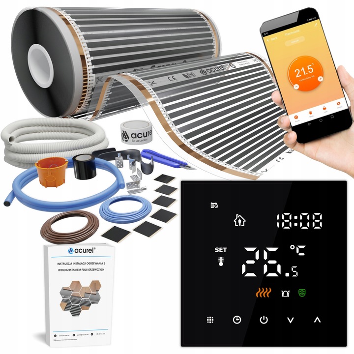 Folie grzewcza 140W/m2, set cu termostat, 20m, pentru incalzire in pardoseala sub panouri