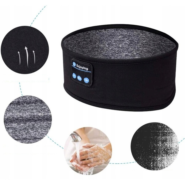 Маска за сън Bluetooth 5 в 1, маска за сън, лента за глава, мек материал, черна