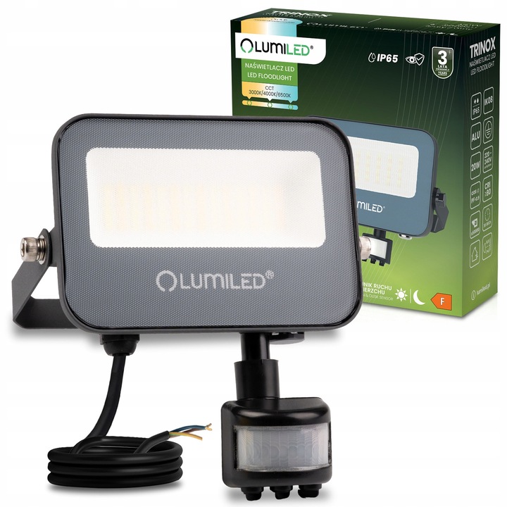 LED projektor Lumiled, 20W, CCT, IP65, mozgásérzékelővel, szürke/fekete