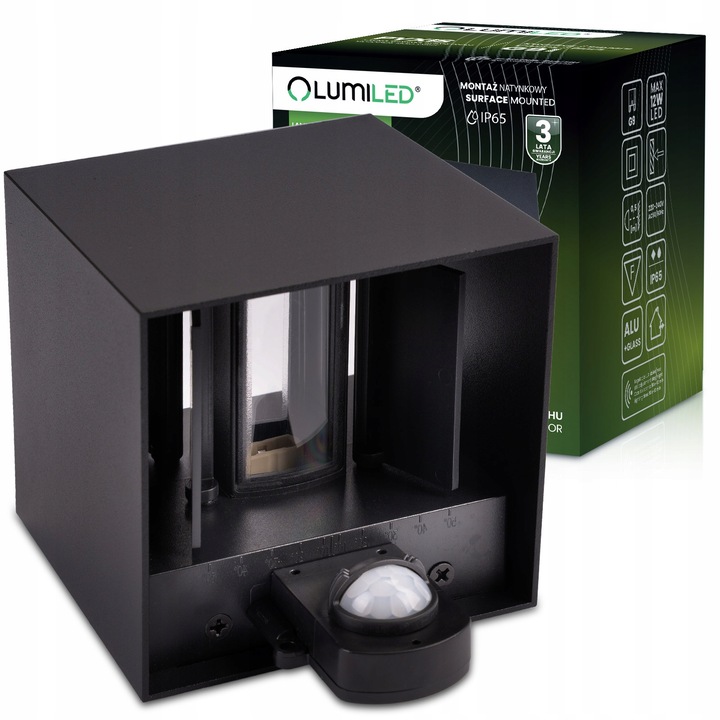Aplica LED Lumiled, G9, mozgásérzékelővel, kültéri, fekete