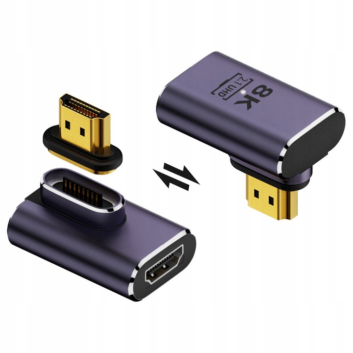 Адаптер HDMI 2.1, Shudder, магнитен, 90 градуса, 8K 60Hz, 4K 120Hz, черен