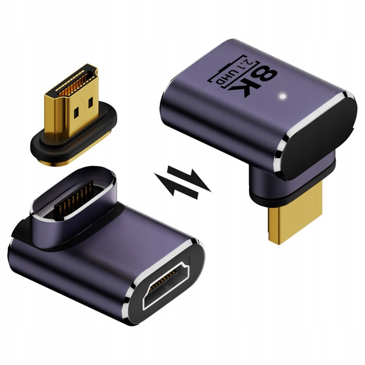 Адаптер HDMI 2.1, Shudder, магнитен, 90 градуса, 8K, 60Hz, 48 Gb/s, черен