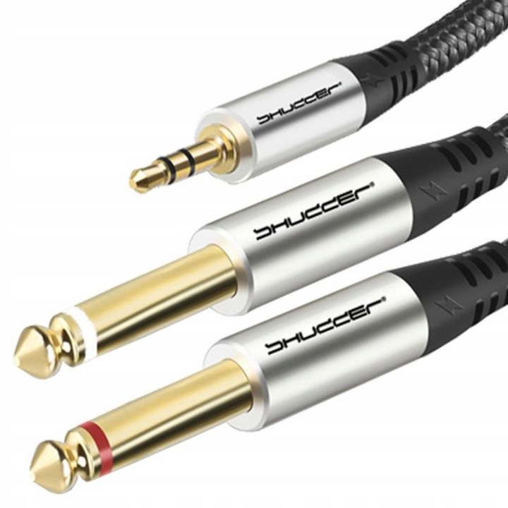 Audiokábel 1.5m, 2x Jack 6.3mm mono, Jack 3.5mm sztereó, Shudder