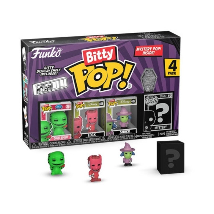 Gyűjthető figurák Funko Bitty POP! Disney: Karácsonyi lidércnyomás - Oogie Boogie, Lock, Shock & Chase, 4 figurás készlet, 2,5cm, többszínű