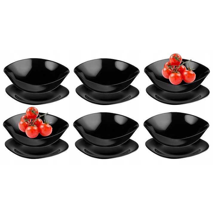 Сервиз за закуска и десерт QUADRO BLACK, Galicja, 12 части, опалово стъкло, черен, за 6 души