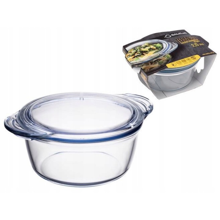 Термоустойчив стъклен съд Galicja, кръгъл, 2,15л, прозрачен, 27x21x11,5см
