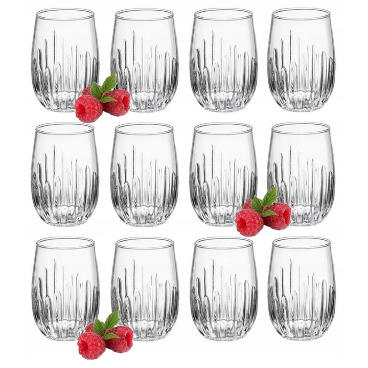 Set 12 pahare Galicja 370 ml, design ryflowat, pentru bauturi
