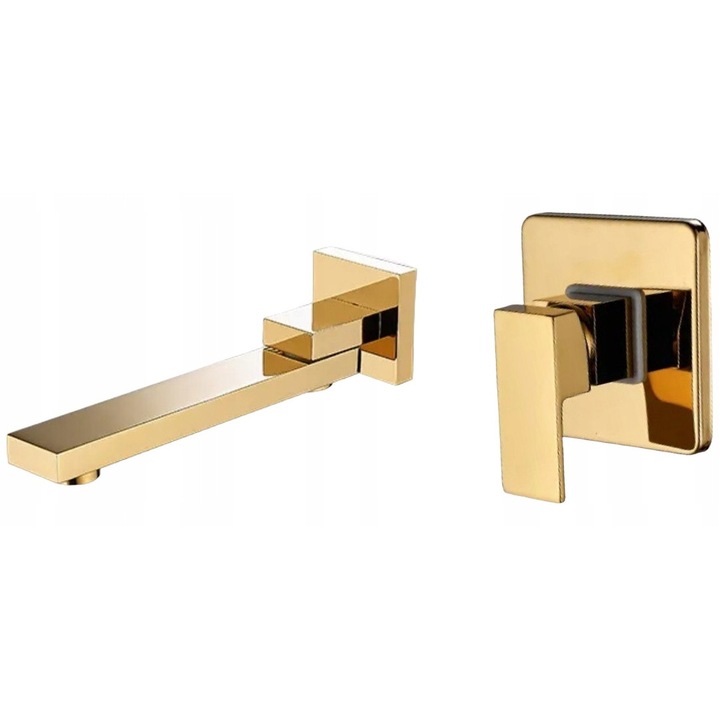 Baterie umywalkowa PDS, design elegant, finisaj auriu lucios, cu wylewka mobila, set complet pentru montaj