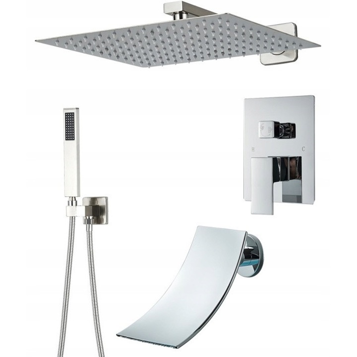 Baterie prasnica PDS, model PREMIUM EXCLUSIVE, crom, ceramica, set cu dus si iesire cu efect de apafall