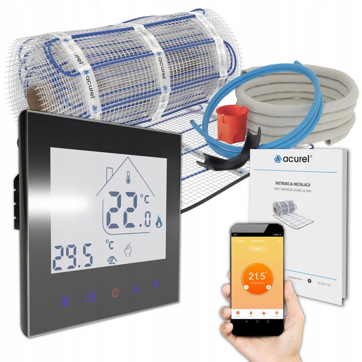 Нагревателна подложка 160W/m2 Acurel, комплект 4m2, WiFi термостат, размери 8x0.5m, мощност 640W