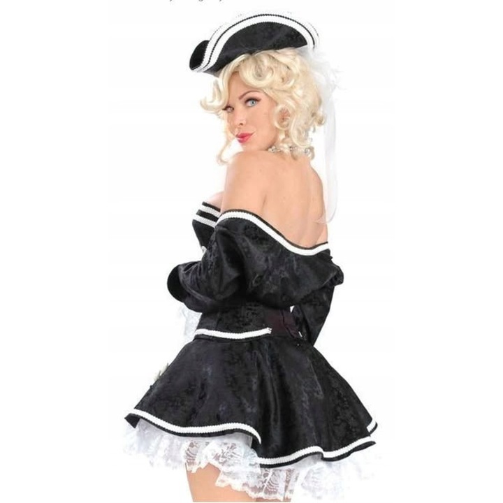 Costum sexy pirat, fusta cu detalii din dantela, corset, negru/alb