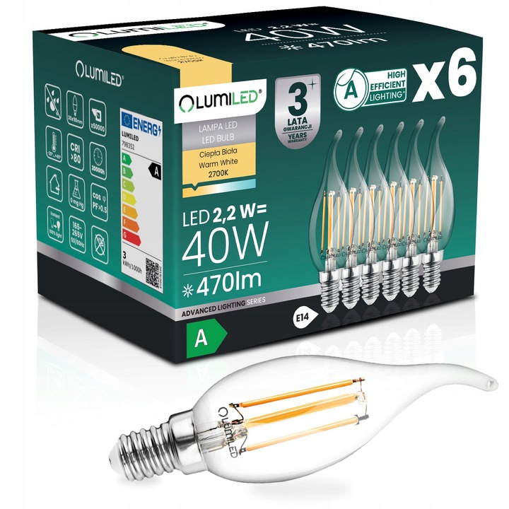Комплект 6 LED крушки E14 Lumiled 2,2W 470LM 2700K