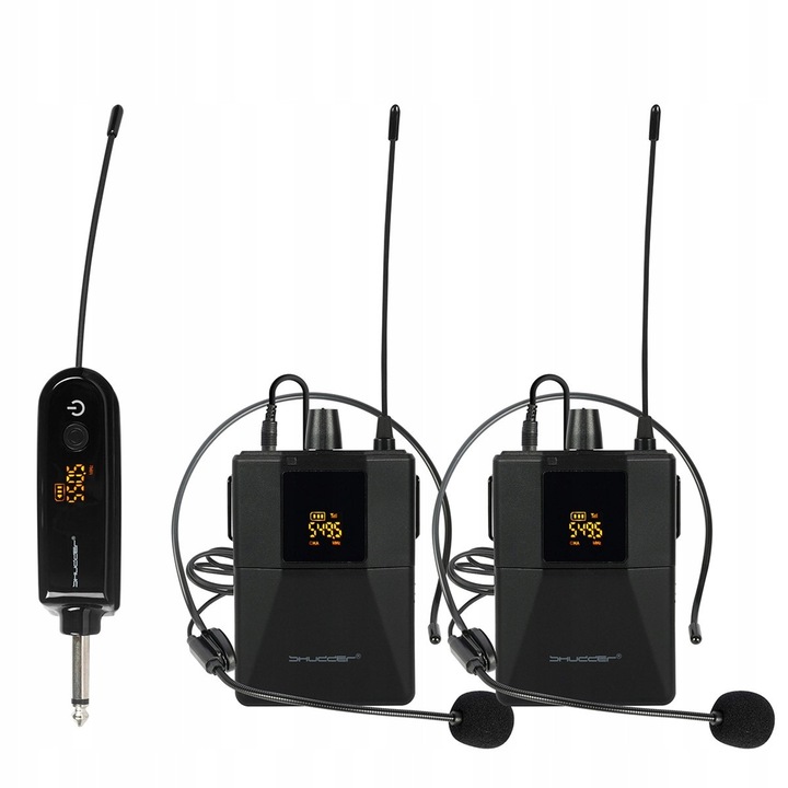 Set 2 microfoane wireless Shudder SDR704, 2 microfoane, 520.5-579.5 MHz, 50m, negru