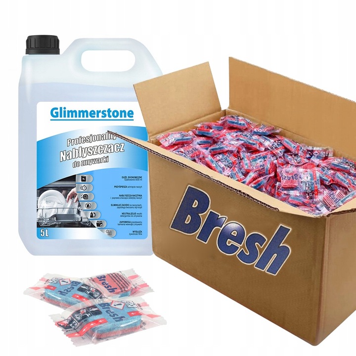 Set detergent vase Bresh 500 tablete all in one si nablyszczacz Glimmerstone 5L