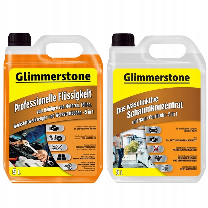 Set spuma activa si detergent auto Glimmerstone, 5L + 5L, pentru curatarea motorului si vehiculelor