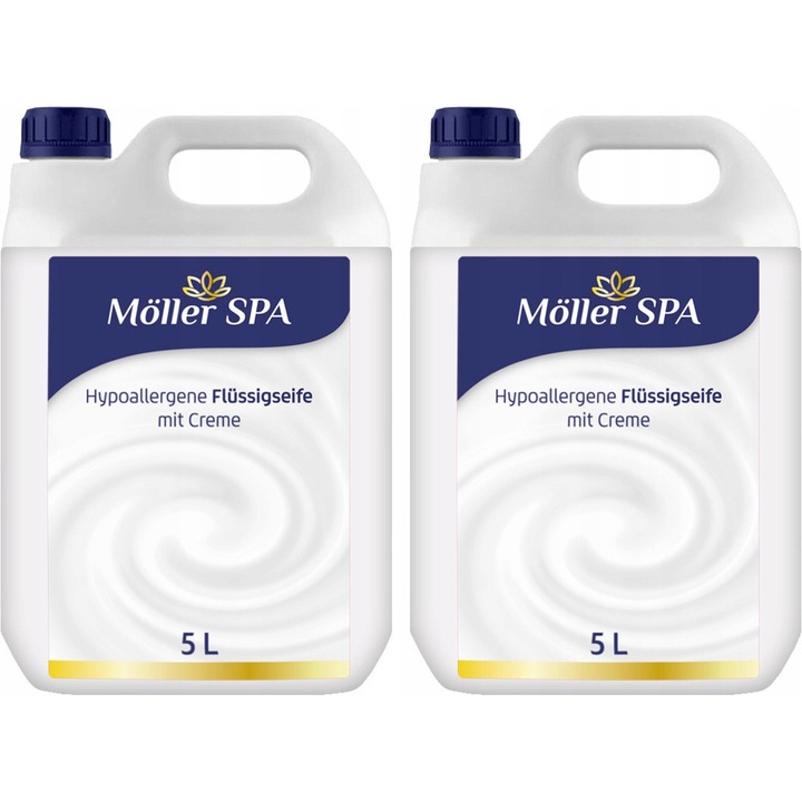Set de sapun lichid hipoalergenic Moller SPA, 2 x 5l, fara coloranti, pentru piele sensibila
