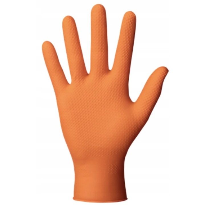 Manusi de protectie nitilice Mercator, model Powergrip, set 50 buc, portocalii, M, 240x85-105mm