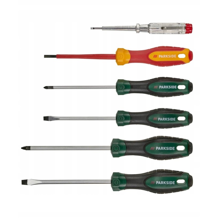 Parkside 1000V csavarhúzó készlet, 6 darabos, mágneses végekkel, változatos méretekben