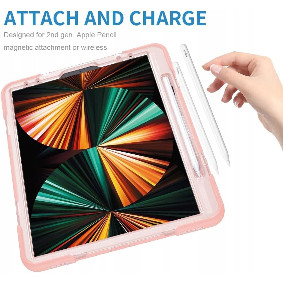 Husa de protectie 360 pentru iPad Pro 12.9, roz cu spate transparent, set inclus