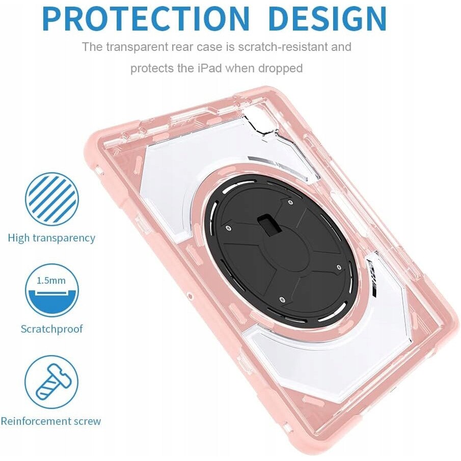 Husa de protectie 360 pentru iPad Pro 12.9, roz cu spate transparent, set inclus