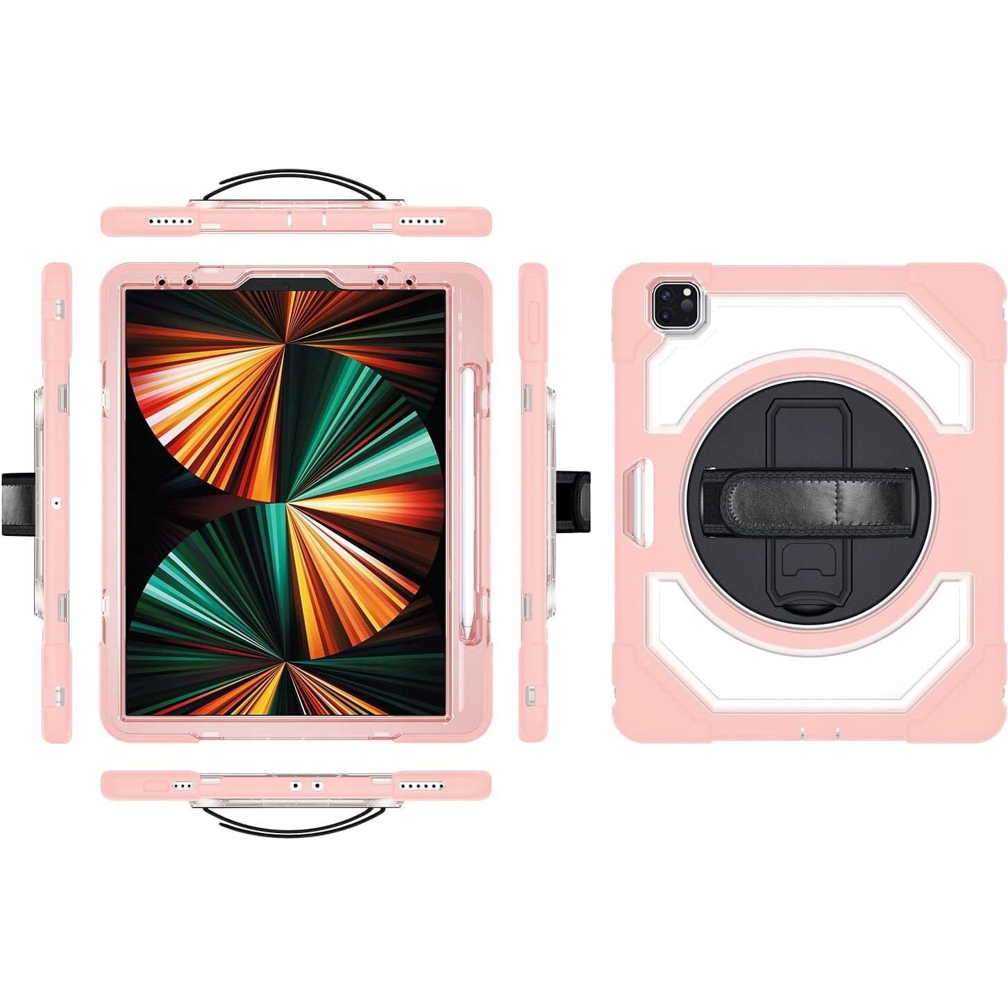 Husa de protectie 360 pentru iPad Pro 12.9, roz cu spate transparent, set inclus