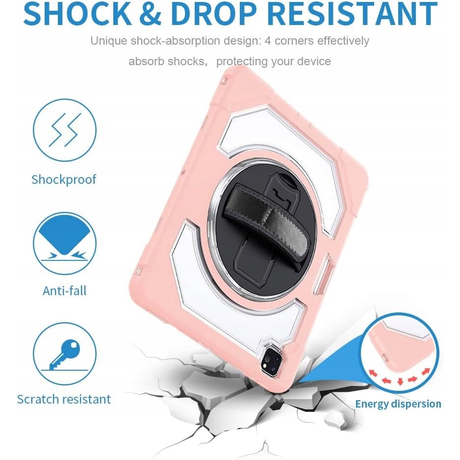 Husa de protectie 360 pentru iPad Pro 12.9, roz cu spate transparent, set inclus