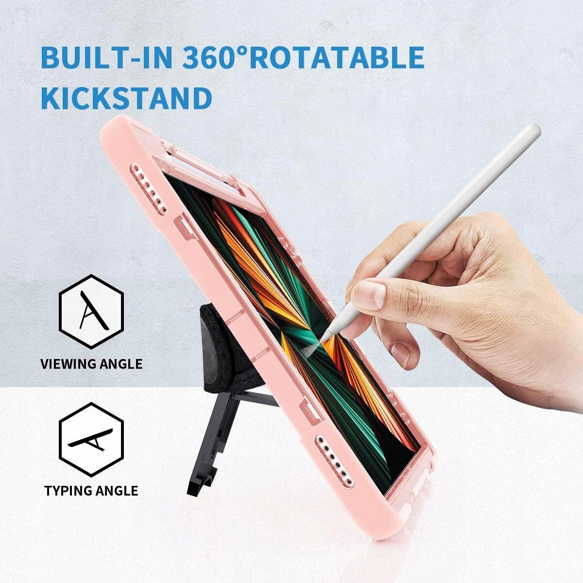 Husa de protectie 360 pentru iPad Pro 12.9, roz cu spate transparent, set inclus