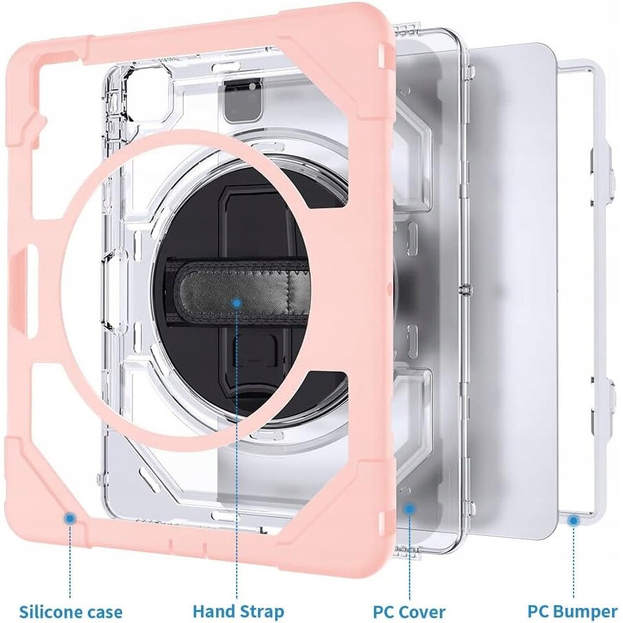 Husa de protectie 360 pentru iPad Pro 12.9, roz cu spate transparent, set inclus