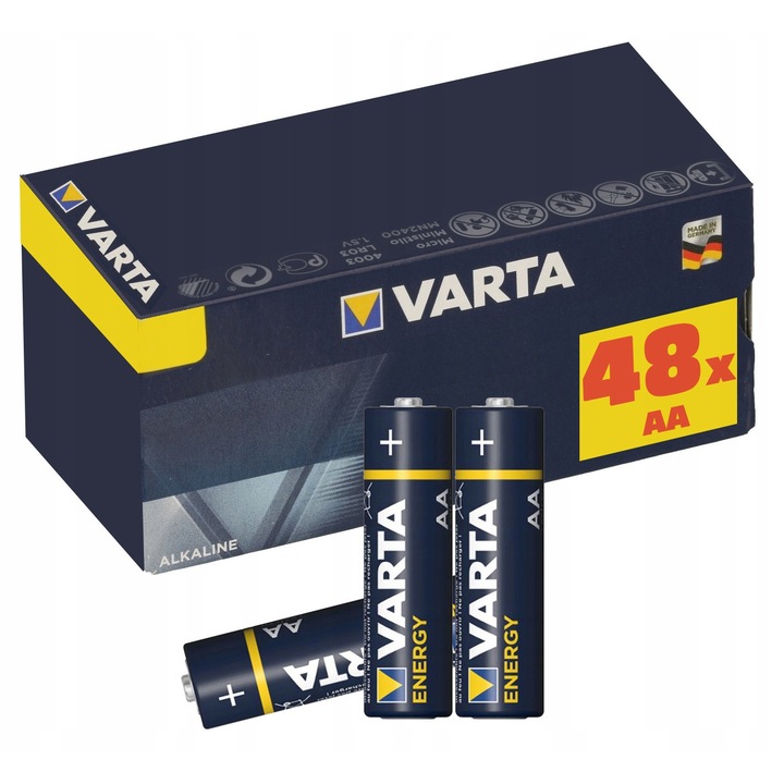 Set 48 baterii alcaline AA VARTA R6 Energy, 1.5V, 14.5x50.5mm
