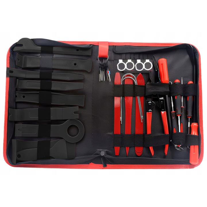 Set de unelte Retoo, demontare tapiserie, 9 piese, material nylon, etui, rezistent la deformare, pentru automobile