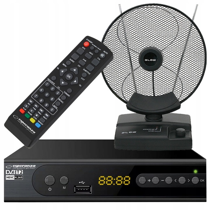 Цифров ефирен DVB-T2 HEVC тунер с вътрешна антена, ESPERANZA, PVR функция, HDMI, 220-240V