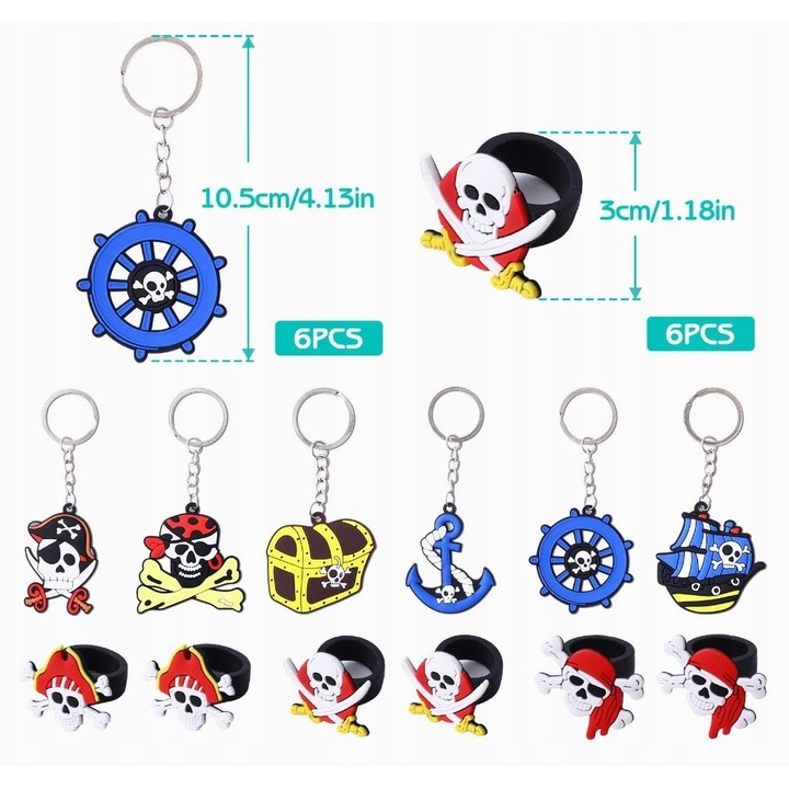 Set pirat 86 elemente, 6 bandane, 6 optiuni pentru ochi, 25 monede, 25 pietre pretioase, multicolor