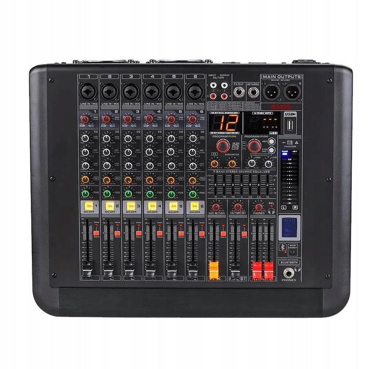 Аудио миксер BTA1306, 2x300W, bluetooth, 6 канала, цифрови ефекти, 9.3кг