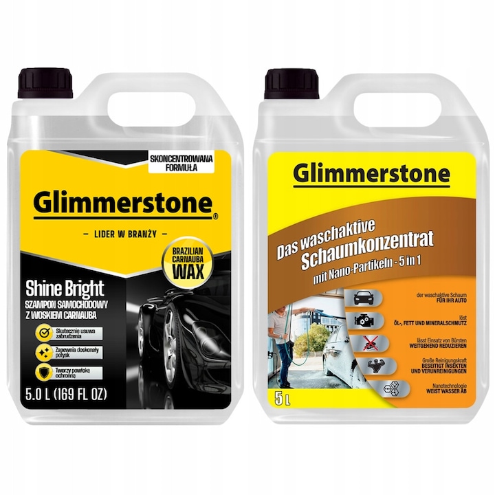 Set spuma activa si ceara auto cu ceara Carnauba Glimmerstone 5L, curatare si protectie, 5L