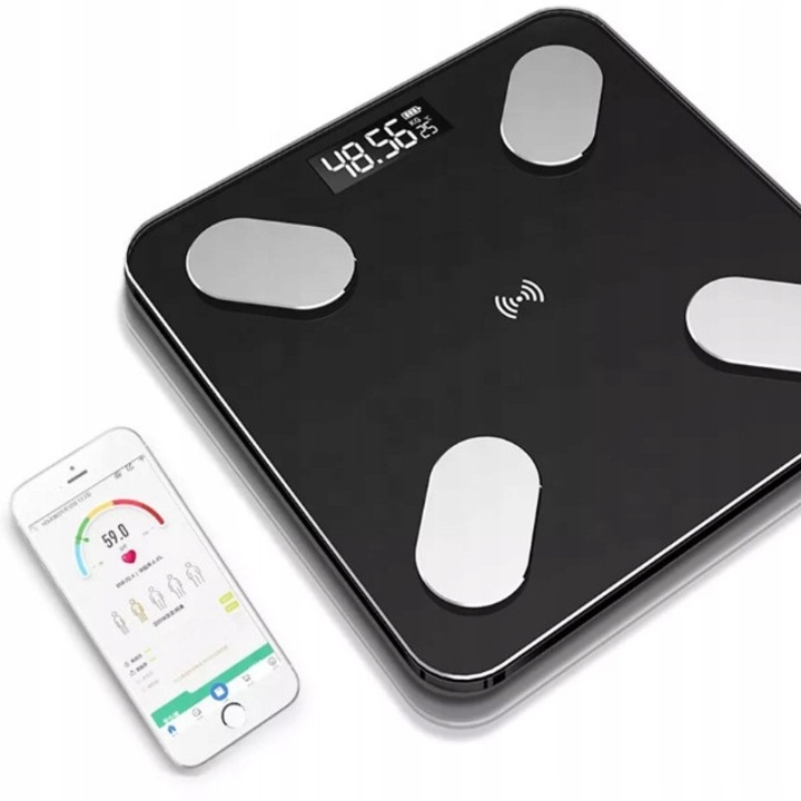 Cantar corporal inteligent, Bluetooth, masa maxima 180kg, 26x26cm, negru
