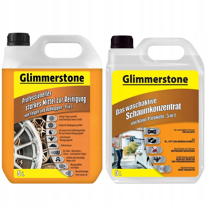 Set spuma activa si detergent pentru curatarea jantelor Glimmerstone, 5L