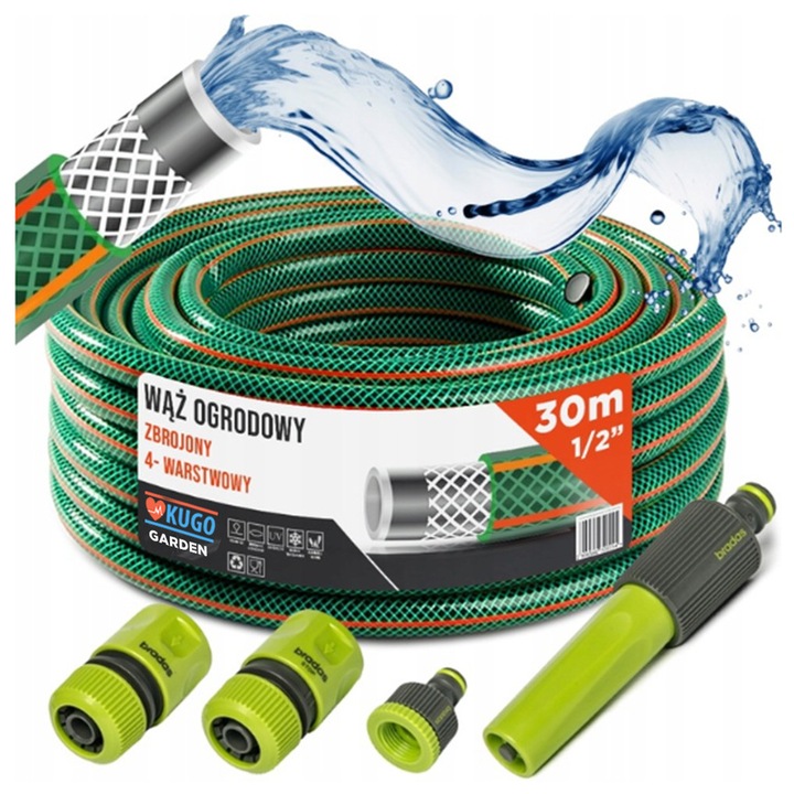 Градински маркуч 1/2" 30м 4 слоя + пръскачка и конектори Bradas, зелен-графит