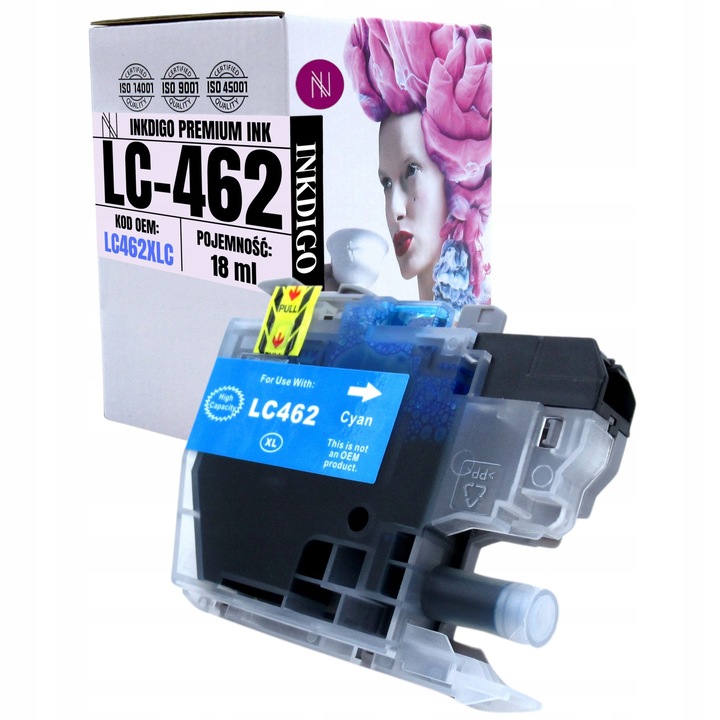 Cartus imprimanta inkjet Inkdigo LC-462C, capacitate 18ml, culoare cyan, neregenerat