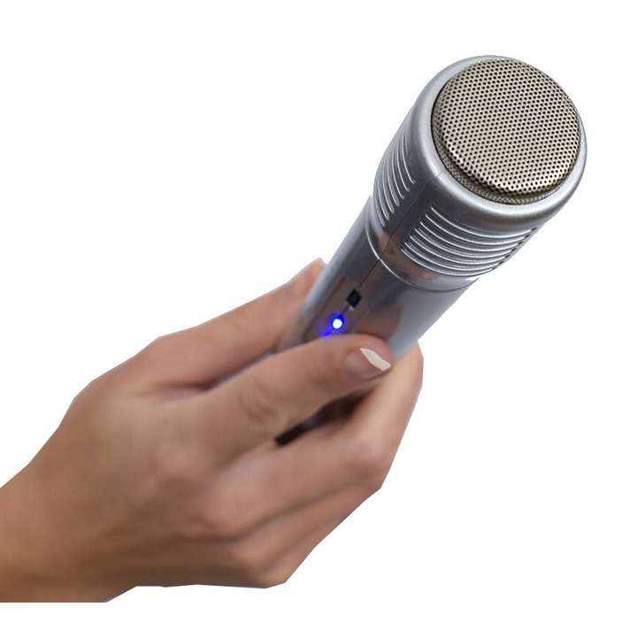 Bluetooth микрофон Webski, сребрист, 3W, с ехо ефект, LED, за караоке, комплект