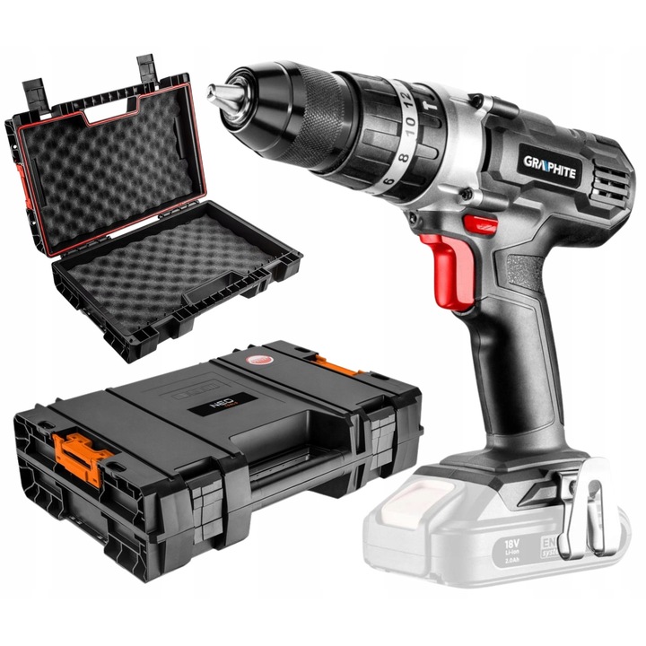 Set Wiertarko-wkretarka cu acumulator Energy 18V, 2 viteze, 35 Nm, 13 mm, cu cutie NEO TOOLS 84-350