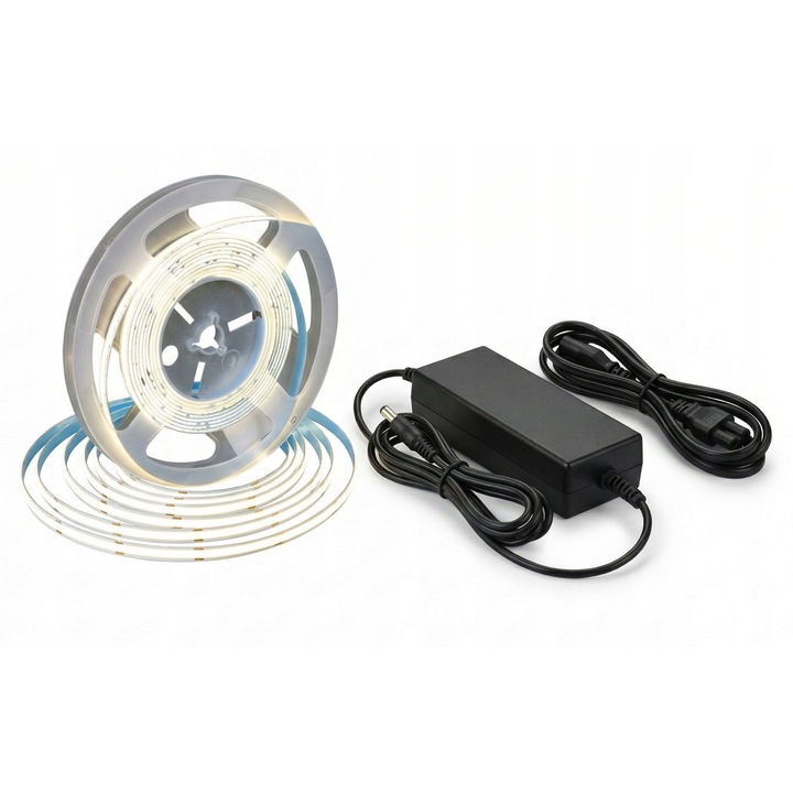 Set benzi LED COB 4m cu zasilacz, alb rece, montaj simplu