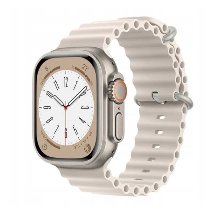 Pasek Ocean Band pentru Apple Watch Ultra 49mm, alb, silicon, 130x220mm