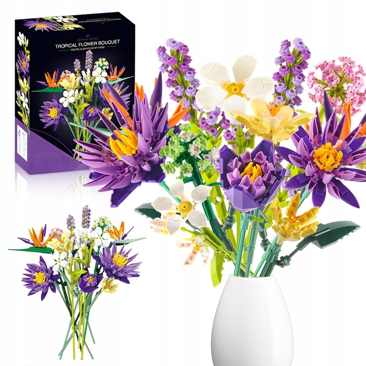 Set de constructie flori, 890 piese, culori vii, 30x23,5x6cm