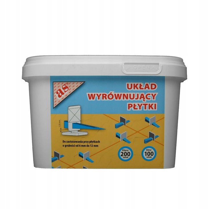 Csempe szintező rendszer, As, 200 kapocs 1,3mm + 100 ék, fehér-kék, 6x12mm-es csempékhez