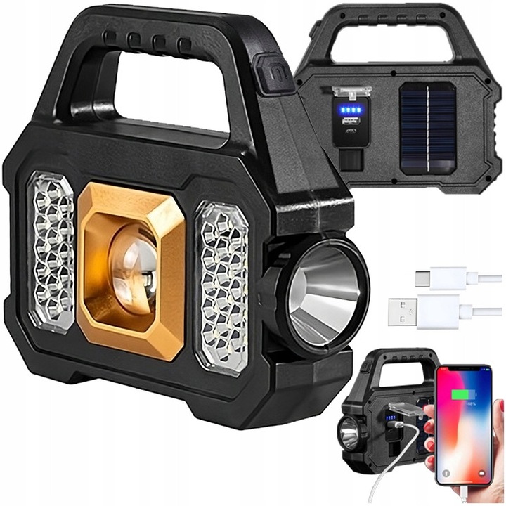 Lanternă solară camping Dutrieux, LED COB, 6 moduri iluminare, 17 cm, neagră