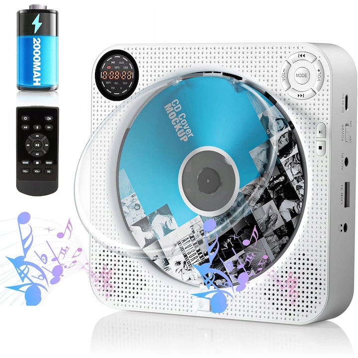 CD плейър портативен с Bluetooth, батерия 2000mAh, FM радио, 5 режима на възпроизвеждане, 5 звукови ефекта