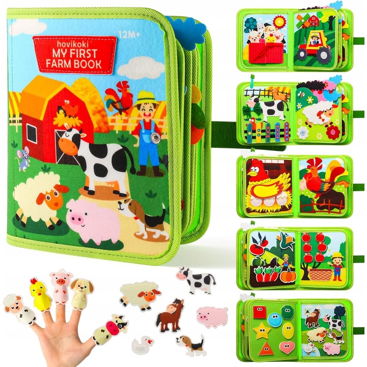 Carte educationala interactiva din fetru, "My First Farm Book", 23,5x18,5cm, multicolor
