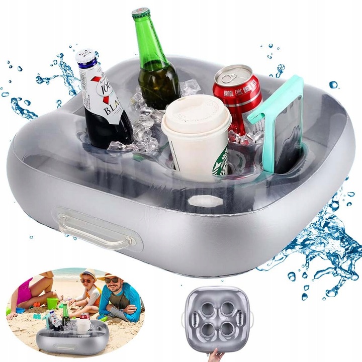 Masuță plutitoare pentru piscină și jacuzzi, 43x43cm, argintiu, suport pentru băuturi