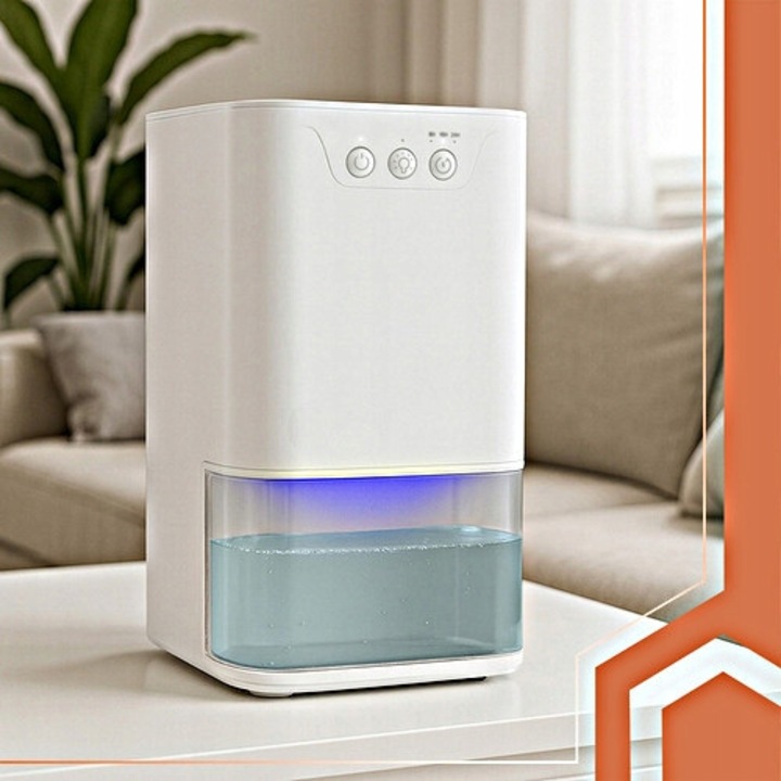 Dezumidificator compact 1400ml timer LED multicolor alb 17x17x31.5cm
